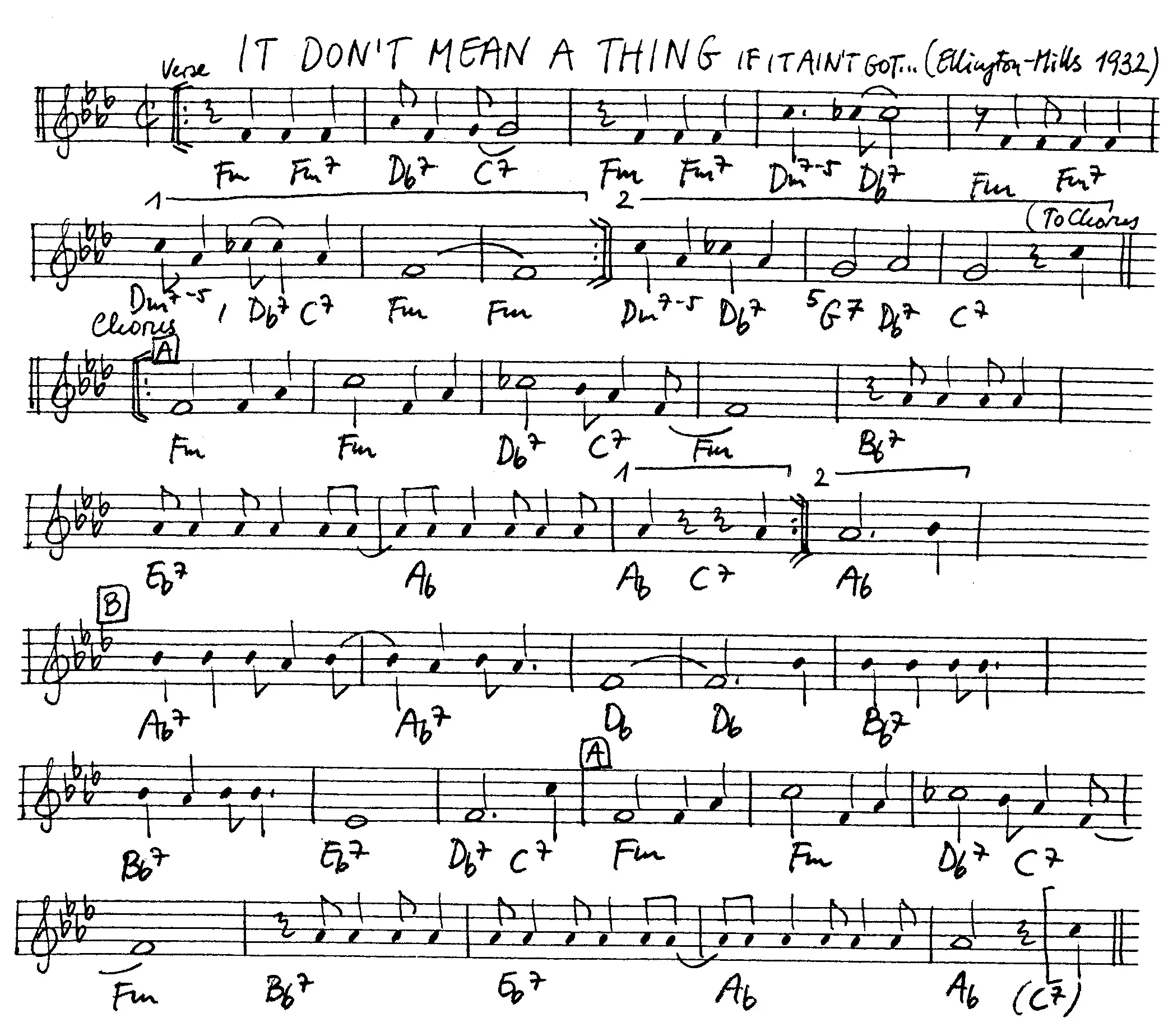 it don't mean a thing free jazz leadsheet - Courtesy of the Jungle Jazz Band